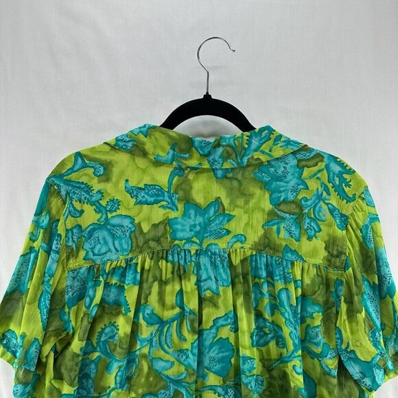 Carole Little Blouse Womens Sz S Short Sleeve Button Up Retro Floral Apple Green - Picture 5 of 11